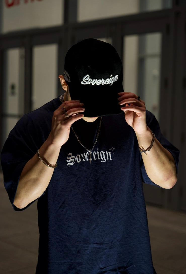 sovereign corduroy vintage hat black sport script, 5 panel retro