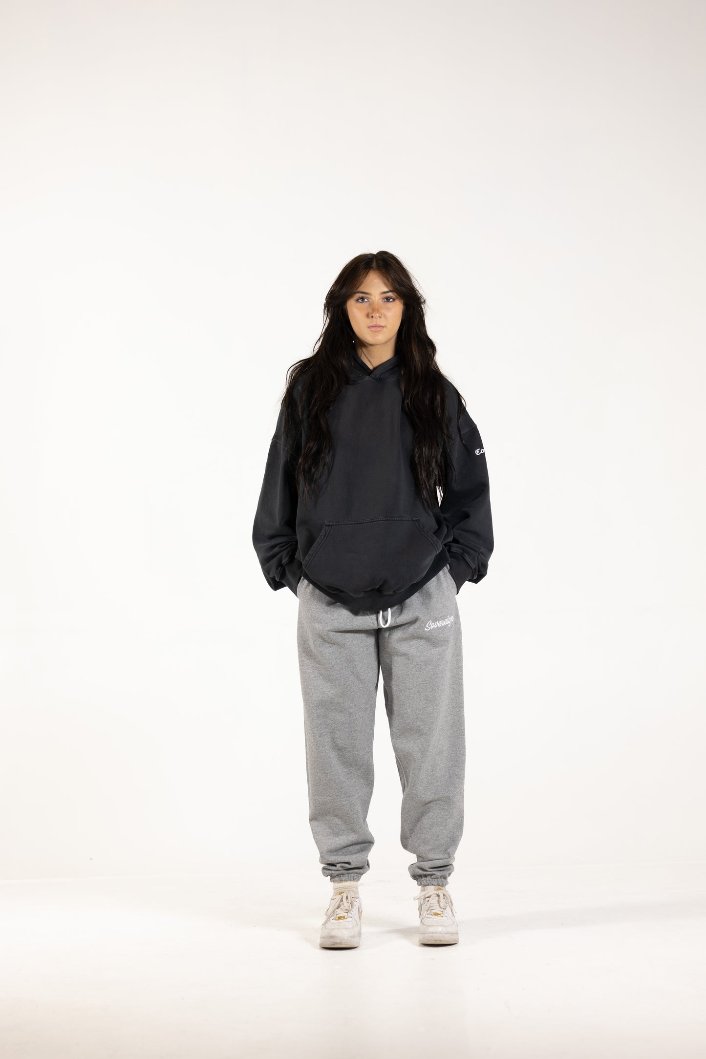 Sovereign Conquer Hoodie Blank Black oversized sustainable hoodie, photoshoot