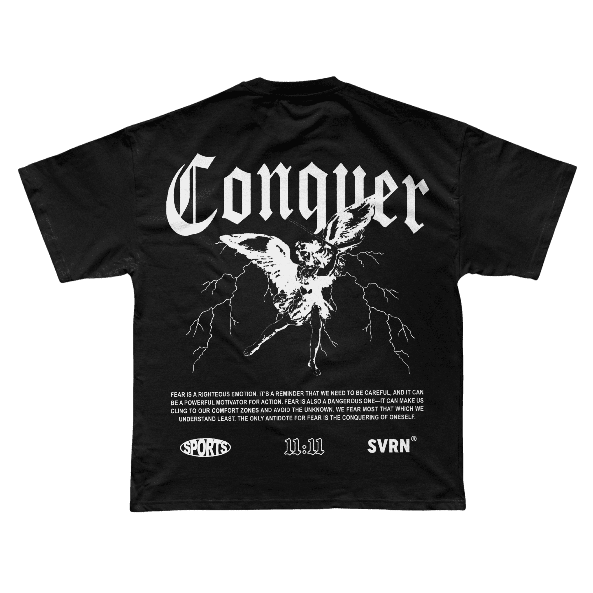 Sovereign Lifestyle, Black, Conquer, Oversized Tee, Luxury sportswear, lifestyle, god