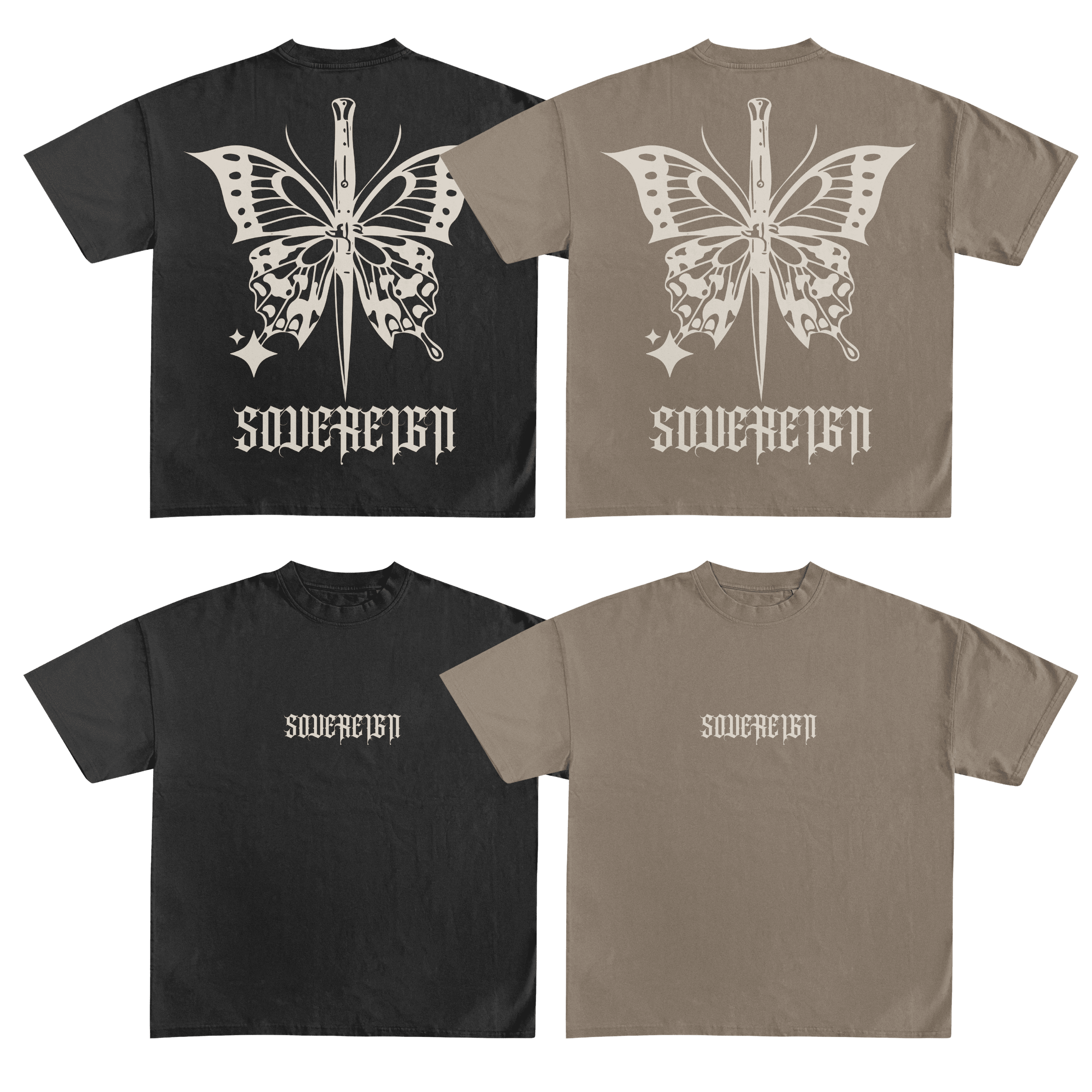Sovereign Lifestyle Psyche Butterfly Tees Black and Tan